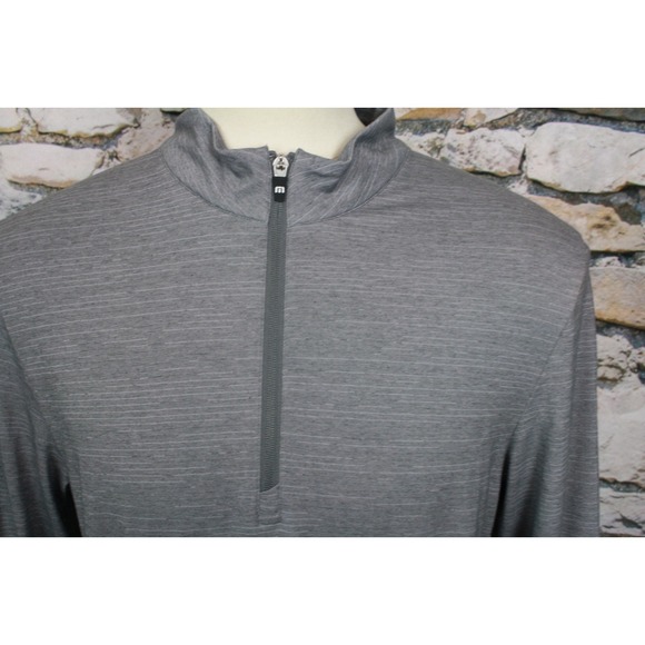 TRAVIS MATTHEW Men's Jersey Gray Chest Strip 1/4 zip Mock Neck Poly Cotton L - Picture 2 of 15